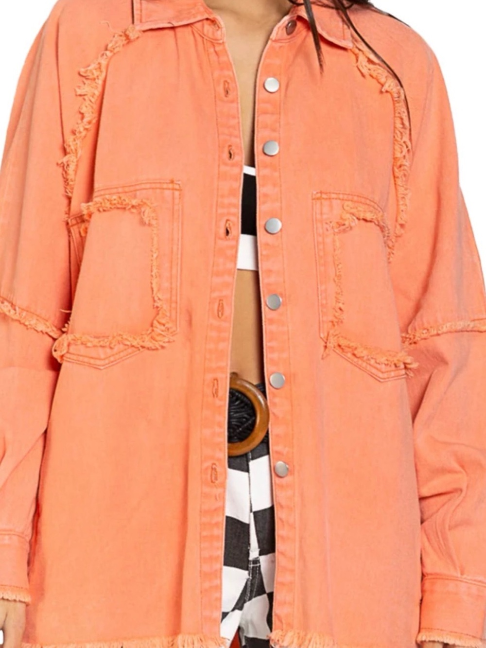POL Total Sweetheart oversized Shacket in coral